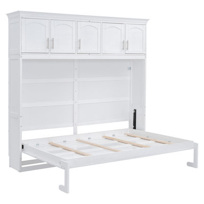 Queen Size Murphy Bed Wall Bed With Top Cabinets,White