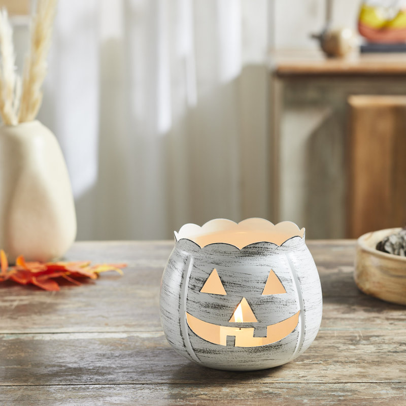 Jack-O-Lantern Candle Holder, 4.25'' H X 5.25'' W X 5.25'' D, Cream