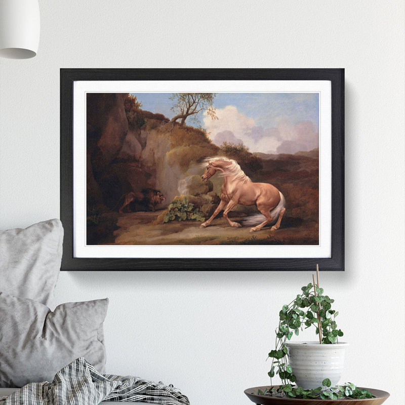 Horse Frightened by George Stubbs - Picture Frame Painting, Black Framed, 36cm H x 48cm W x 2cm D