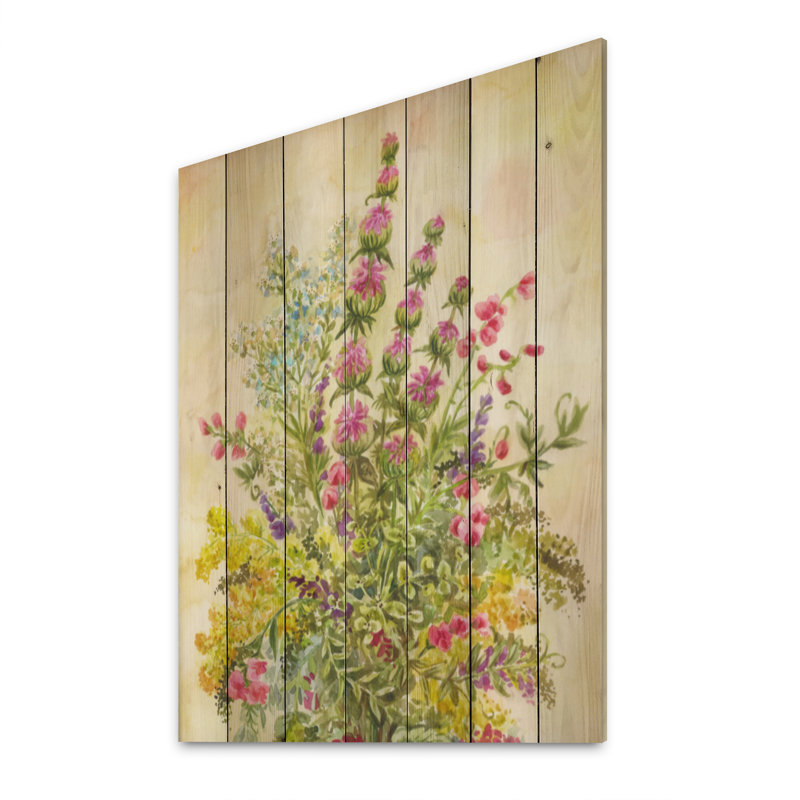 Bouquet de fleurs sauvages en fleurs - Décoration murale traditionnelle en bois, H 36 po x l 24 po x P 1 po