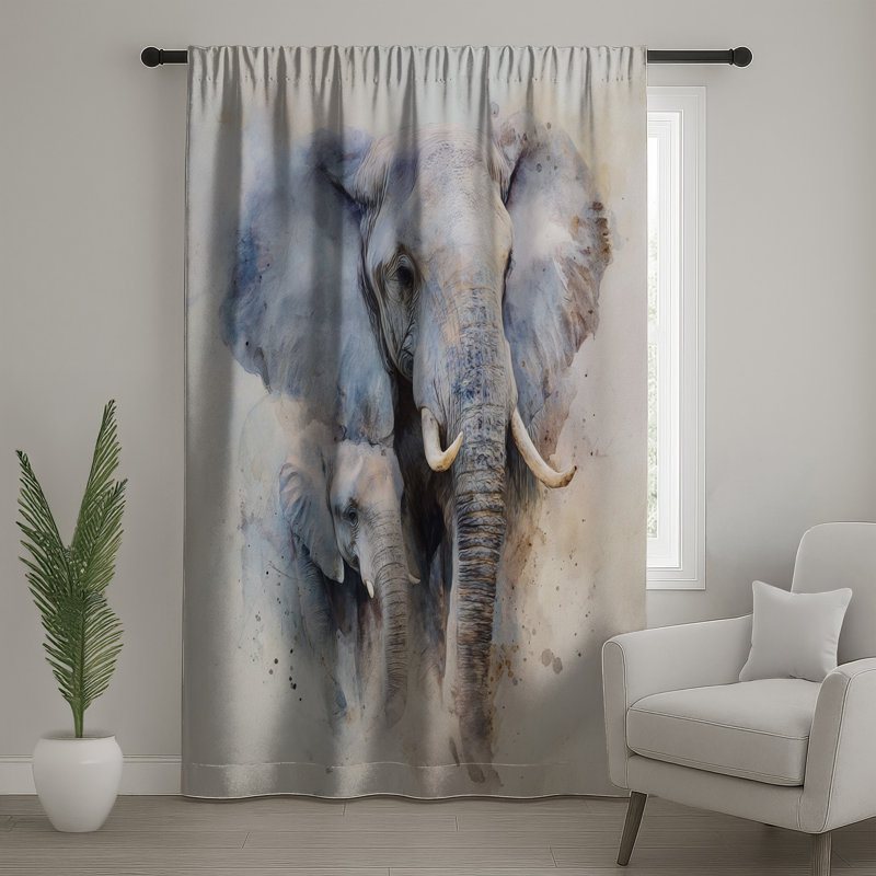 Rideaux éléphants, voilages et voilages à motif d'éléphant - 1 panneau, 50 po x 92 po - 1 panneau, Transparent