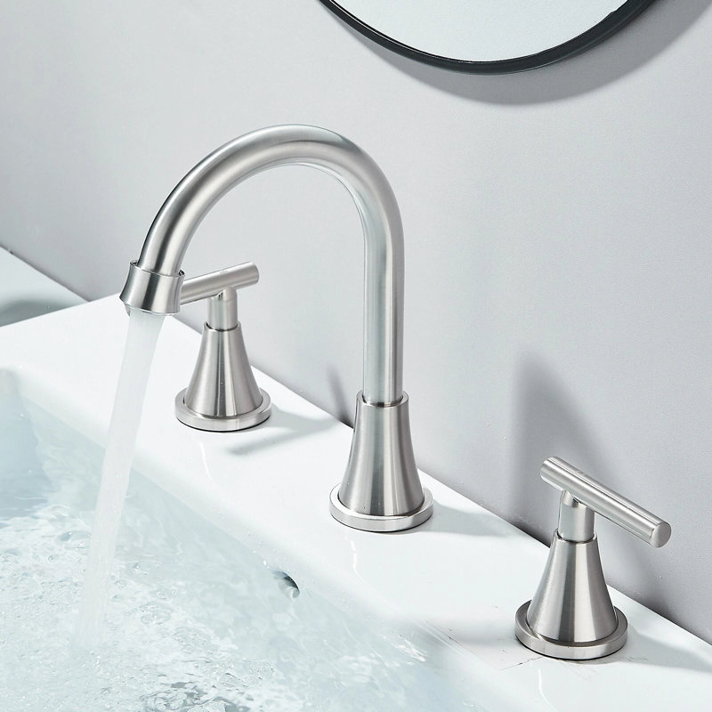 Mélangeur de meuble-lavabo de salle de bain à 3 trous avec drain, Nickel brossé