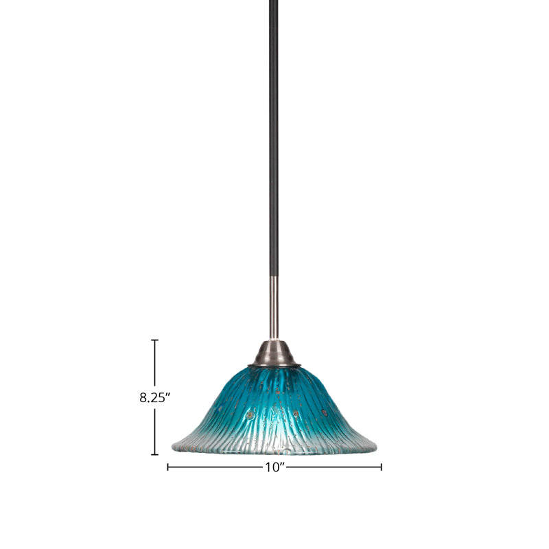 Luminaire suspendu avec tige en verre 10 po Achen Paramount, Cristal bleu sarcelle, Noir mat