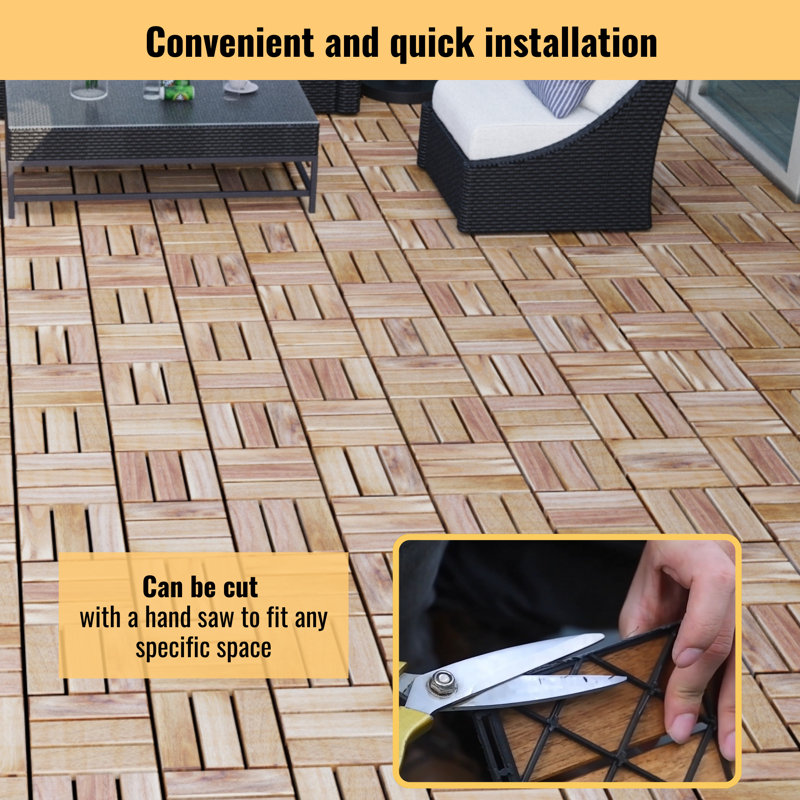 12 tuiles de terrasse en bois d'acacia emboîtables de 12 po - paquet de 30, plancher extérieur gris clair pour patio, bord de piscine et bacon?