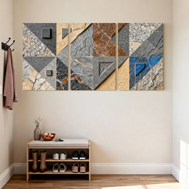 Motif de marbre géométrique abstrait, reproduction d'art sur toile tendue sur toile, ensemble de 3, H 18 po x l 36 po