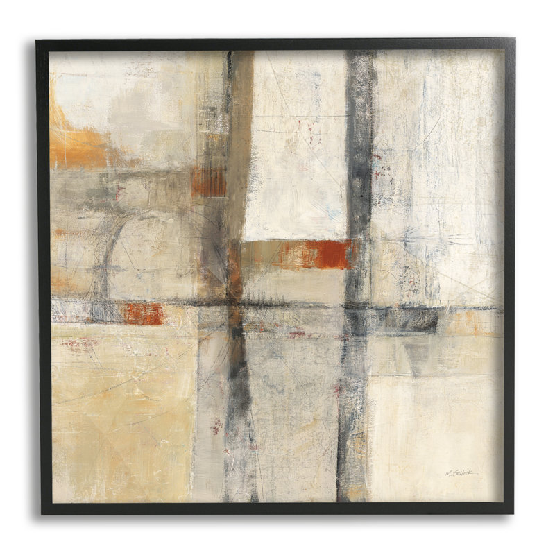 Abstraction géométrique beige, impression sur bois, Giclée encadrée noir minuit, H 24 po x l 24 po x P 1,5 po