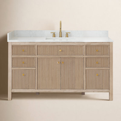 Lala 60" Single Bathroom Vanity with Grain White Engineered Stone Countertop without Mirror