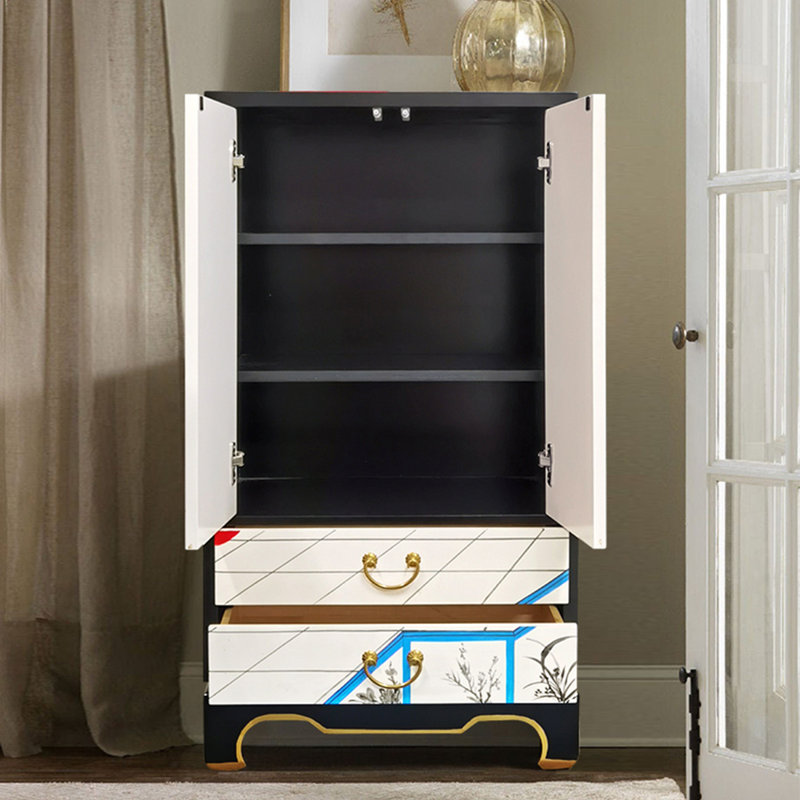 Armoire de rangement en bois massif avec art peint à la main