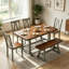 Ensemble de table de salle à manger en bois 6 pièces avec long banc et 4 chaises Farmhouse-1636999322