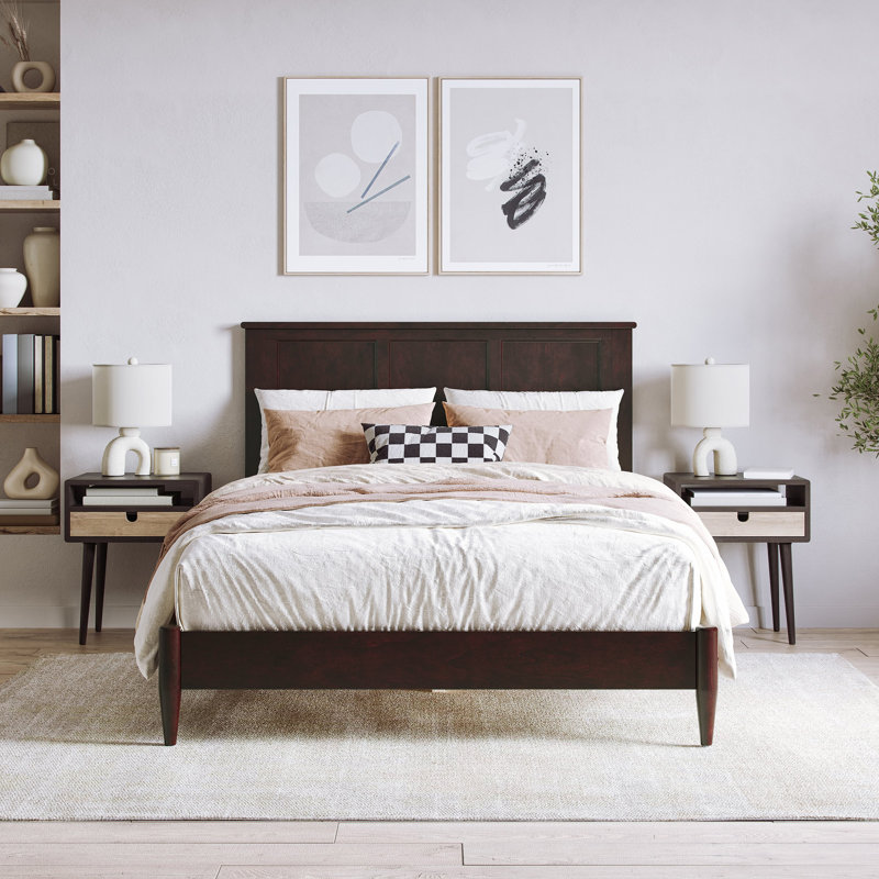 Amandah Low Profile Solid Wood Panel Bed, Espresso, Full