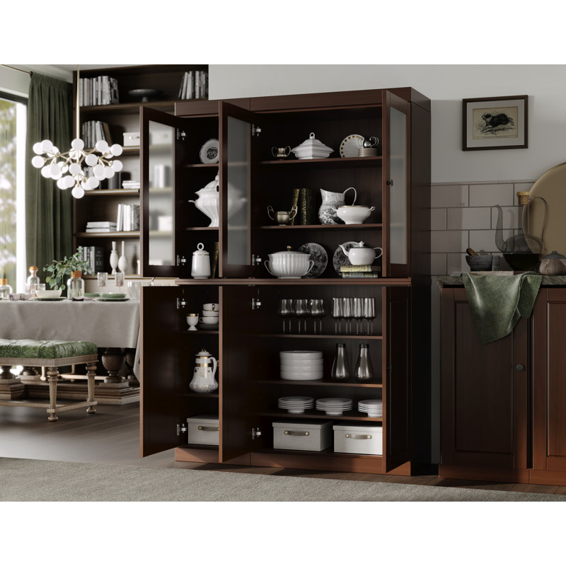 Vaisselier 100% bois massif 48,5 po avec portes en verre givré et tablettes réglables, Moka