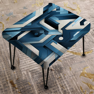 White And Blue Geometric Mosaic Pattern - Geometric Rectangle Ottoman