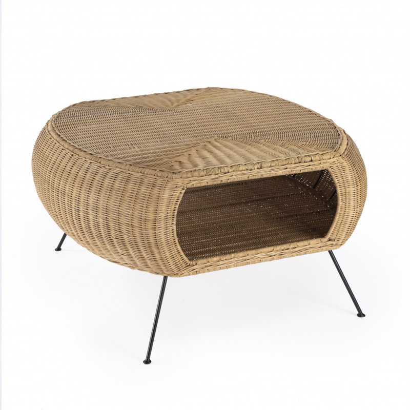 Table basse 38 "ovale en rotin et fer naturel et noir 38"