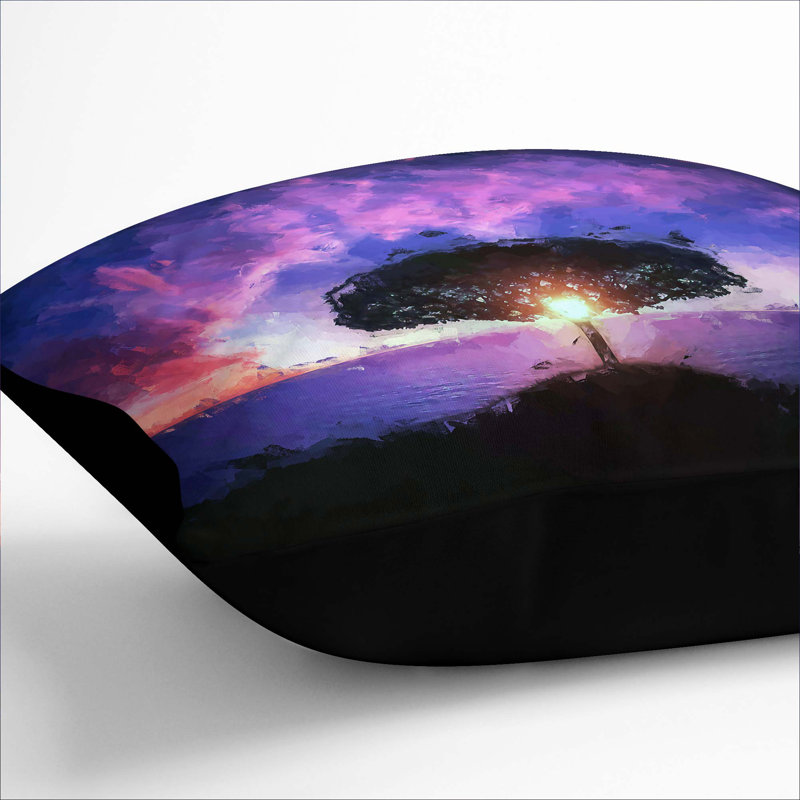Lone Tree Beneath a Sunset Cushion with Filling, 55cm H x 55cm W x 20cm D, Black
