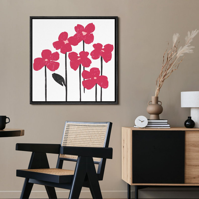 " Red Daisies ", 16" H x 16" W, Black Canvas