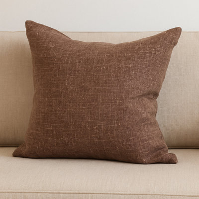 22" Brown Linen Throw Pillow Cover with Texture