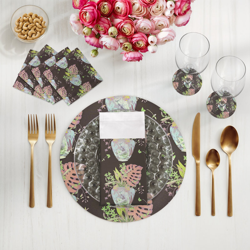 Monkey Small Jungle Cotton Sateen Cocktail Napkins, Chocolate Lime