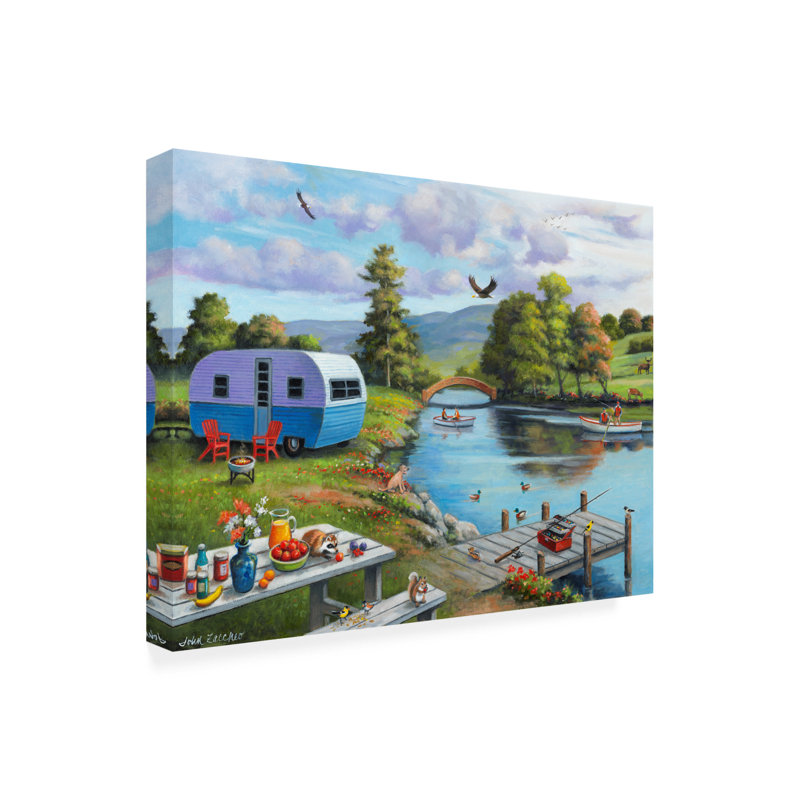 Brunetti pêche sur la rivière sur toile, H 14 po x l 19 po x P 2 po