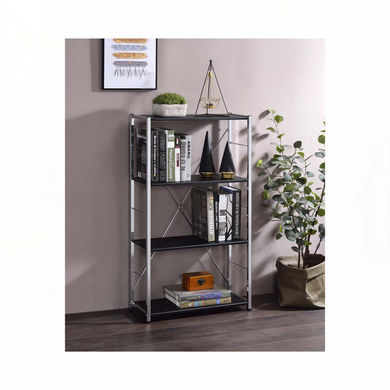 Tennos Black & Chrome Finish Bookshelf, 43" H x 11" W x 24" D, Black/Chrome