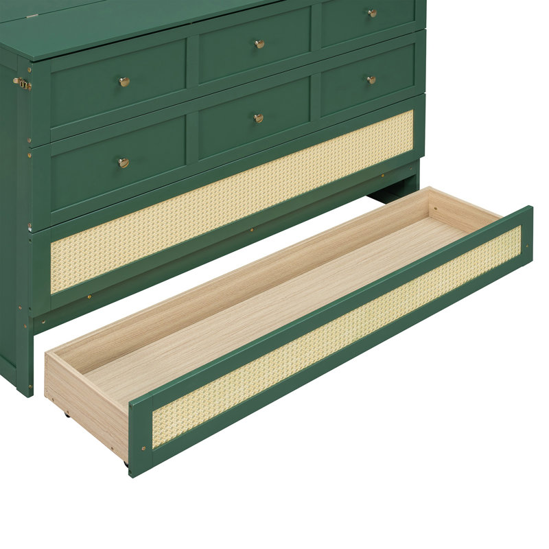 Grand lit escamotable avec grands tiroirs, vert