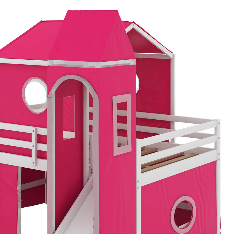 Full Size Loft Bed With Tower, Pink
