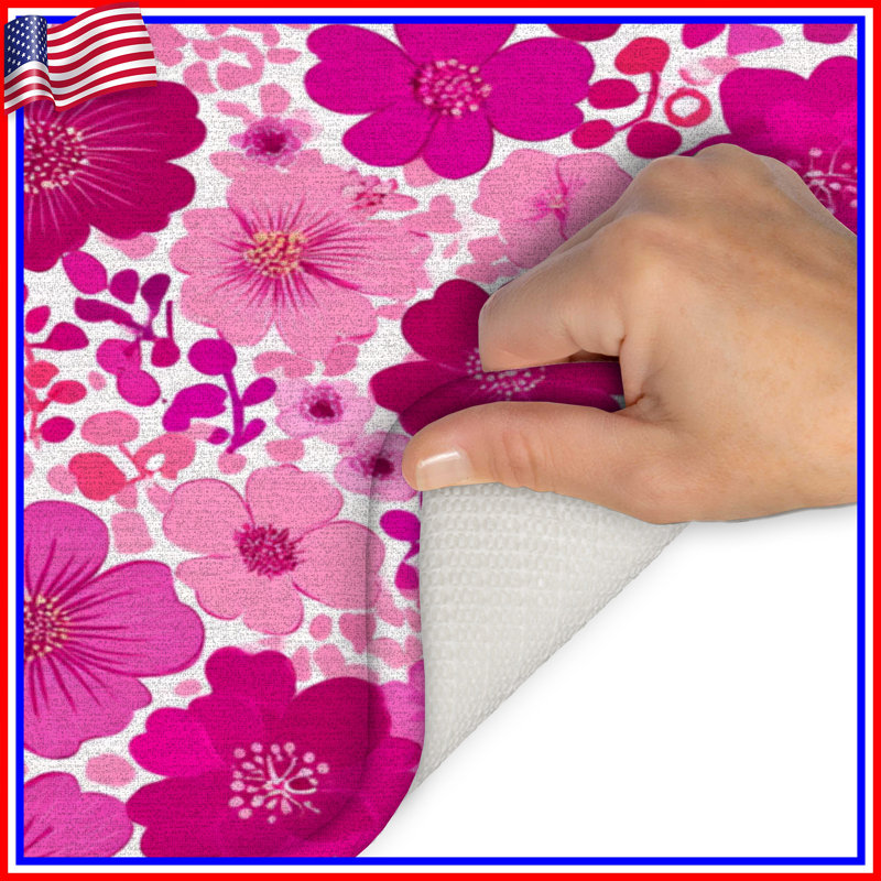 Tapis de bain fleurs, Simple - L 17 po x l 24 po, Motif floral rose