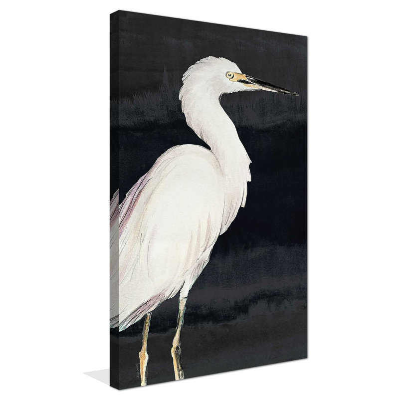 «Heron On Black II» par Lanie Loreth, reproduction sur toile, H 40 po x l 24 po, Toile tendue, Sans cadre