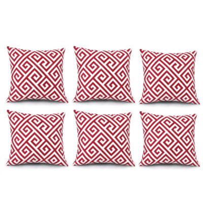 Lot de 6 coussins décoratifs carrés d'intérieur/extérieur avec garniture et fermeture éclair, 45 x 45 cm, imperméables et résistants à la décoloration, pour canapé, sofa, lit - Motif grec rouge