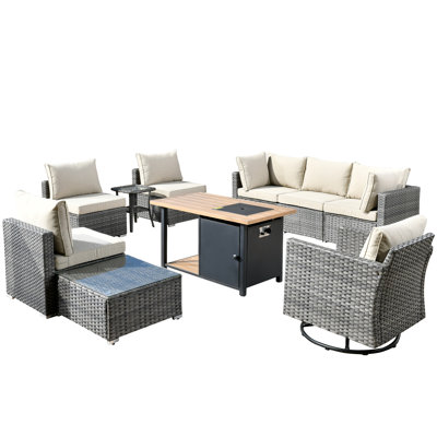 Hop Premium All-Weather Wicker 7 - Person Modular Patio Conversation Set with Cushions