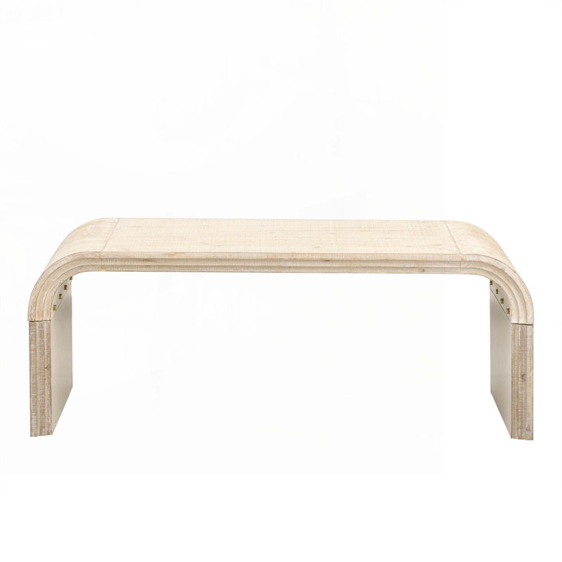 Table basse minimaliste avec un design Art déco incurvé pour le salon ou la salle à manger, Bois naturel délavé