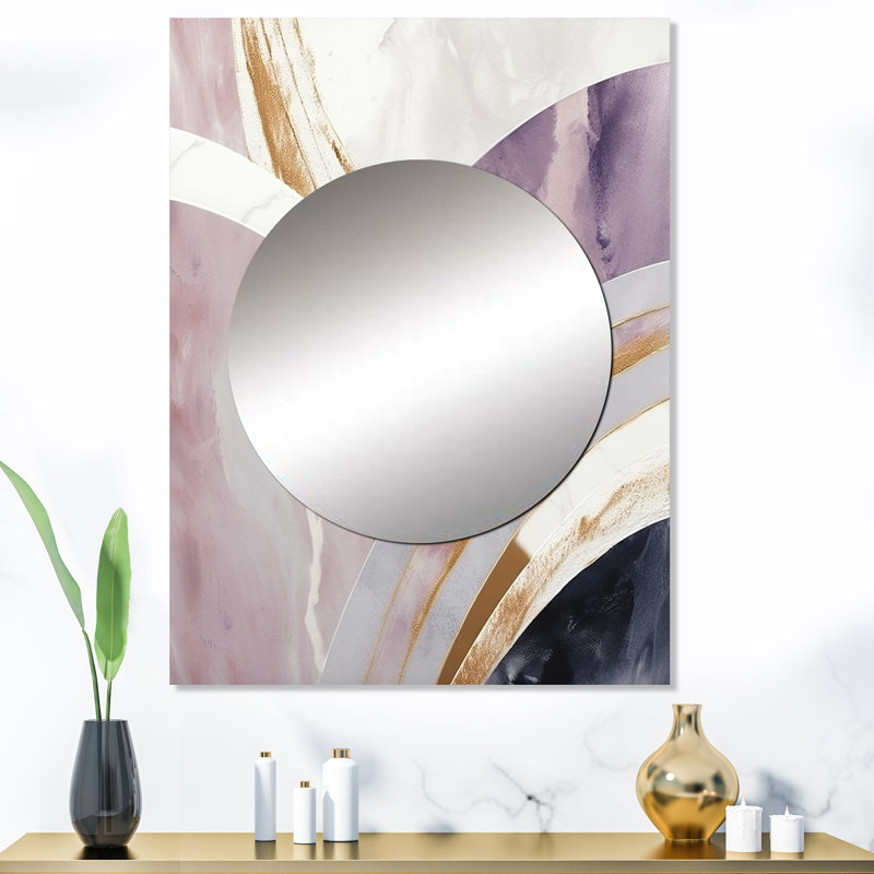 Miroir unique en marbre rose et blanc de style médiéval III, art mural en métal imprimé, 40 po x 30 po