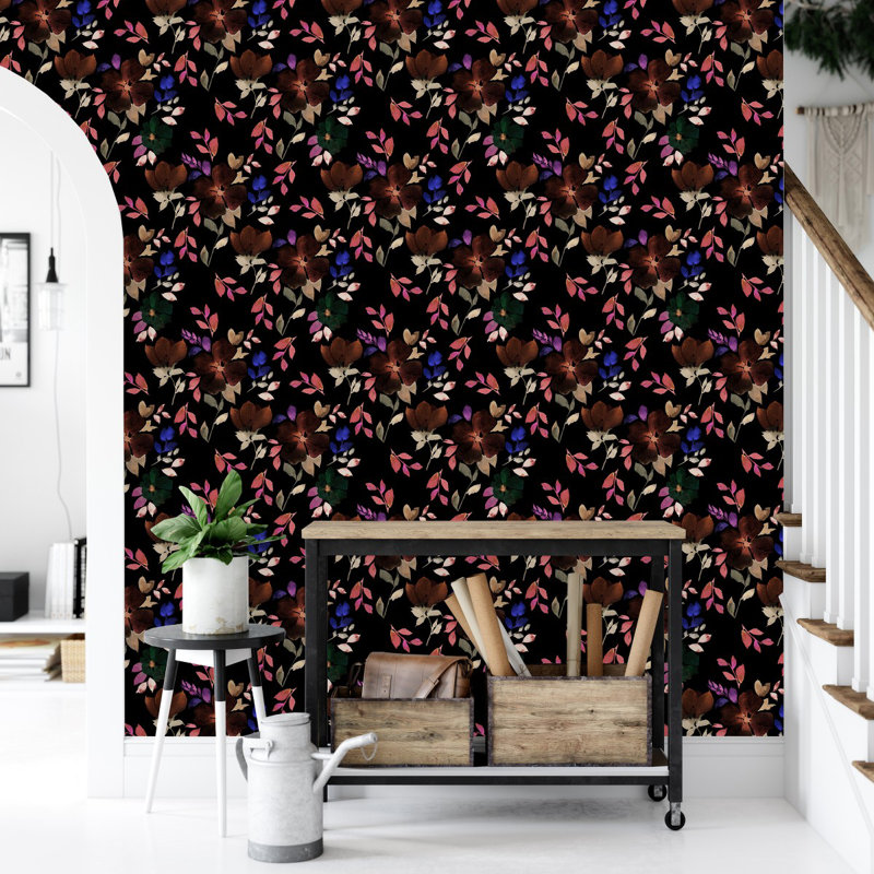 Papier peint foncé avec des feuilles d'automne, L 225 po x l 25 po