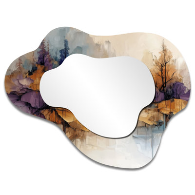 «Bloud Horizons Of Golden Illusion I», miroir mural décoratif de forêt, miroir de coiffeuse traditionnel, imprimé sur métal
