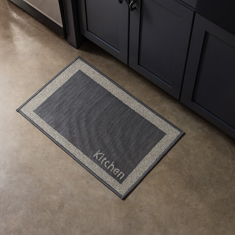 Two-Tone Black Kitchen Mat 20x32, Black, Rectangle 1'8" x 2'8"