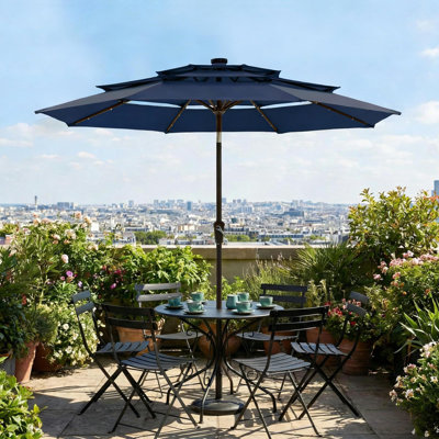 10ft Patio Umbrella with Solar Lights for Deck, Pool