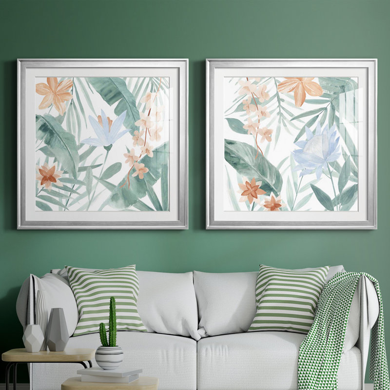 Tropical Welcome III - Tropical Welcome III - Ensemble de 2 peintures encadrées, Papier avec cadre argenté, Blanc