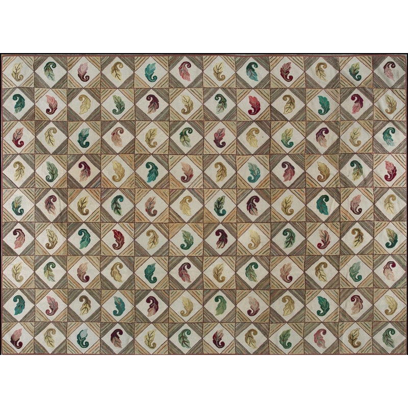 Antique Wool Ivory Beige Cream White Hooked - Loop Pile Rug