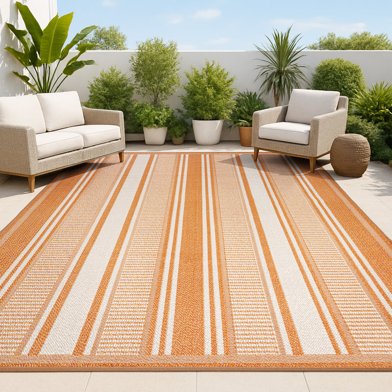 Tapis intérieur / extérieur orange / crème Garrettville, Rectangle 7 pi 10 po x 10 pi