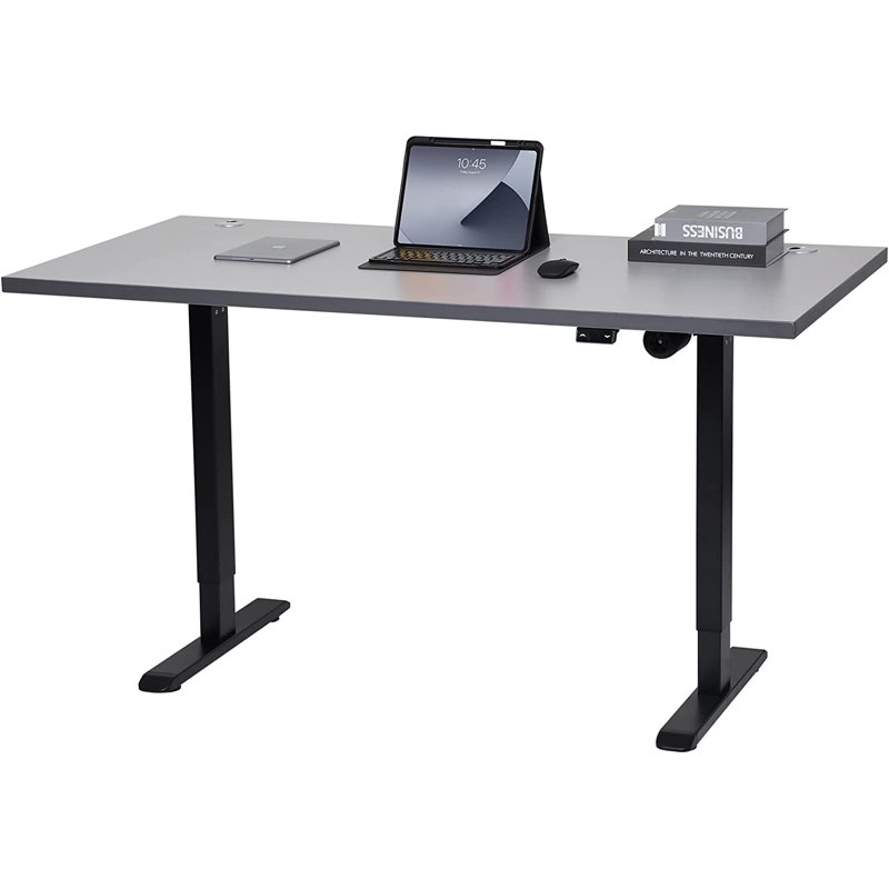 Midtown Value Height Adjustable Standing Desk, Single Motor, 60x30, Grey Strand Top with Black Frame, Sarum Twill/Black