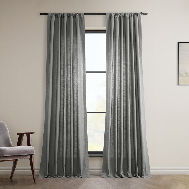 Richardson 100% Cotton Semi Sheer Curtain Pair, 50" W x 96" L, Dark Gray