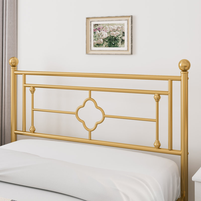 Ajayceon Metal Platform Bed Frame With Vintage-Style Headboard And Footboard, Gold, Queen