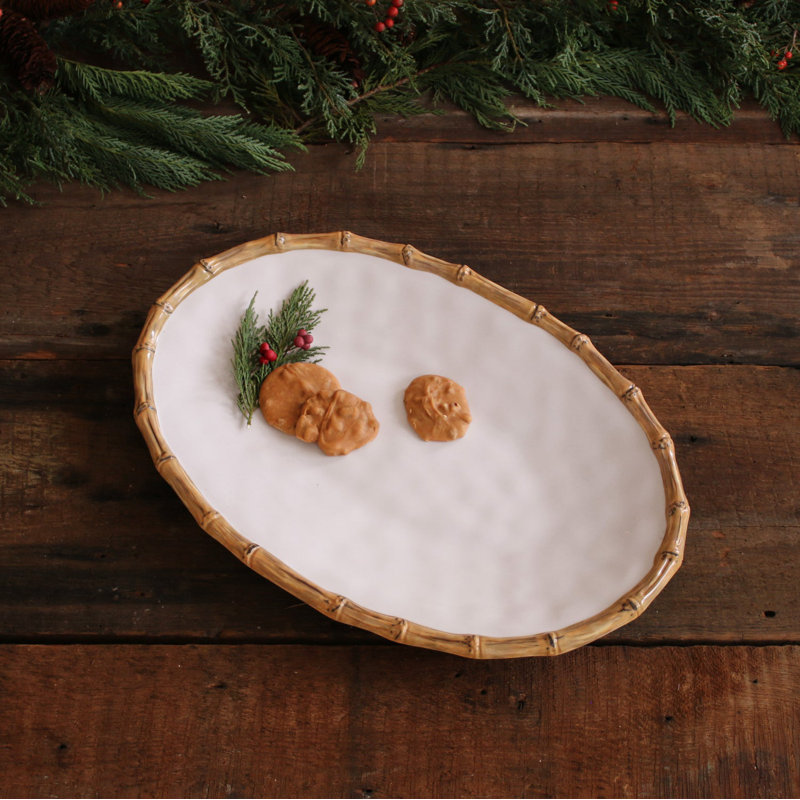 Vida Melamine Platter, 1.5" H x 19" L x 13" W, White/Natural