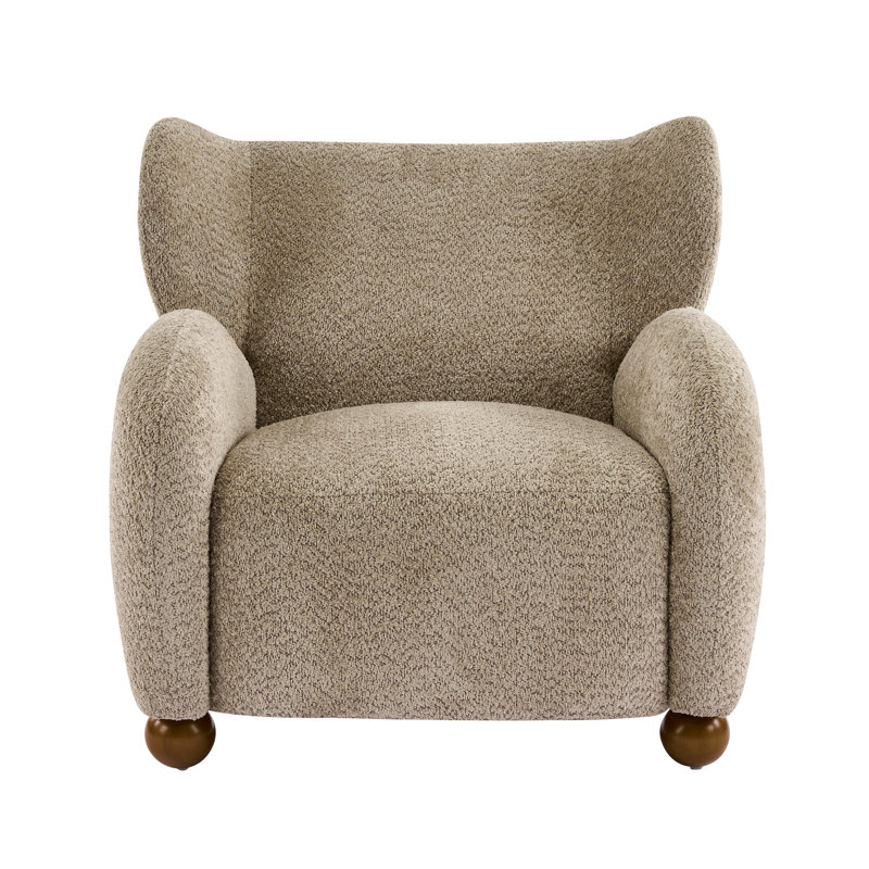 Caden Mid-Century Modern Bouclé Wingback Club Chair with Rounded Legs, Light Brown Boucle