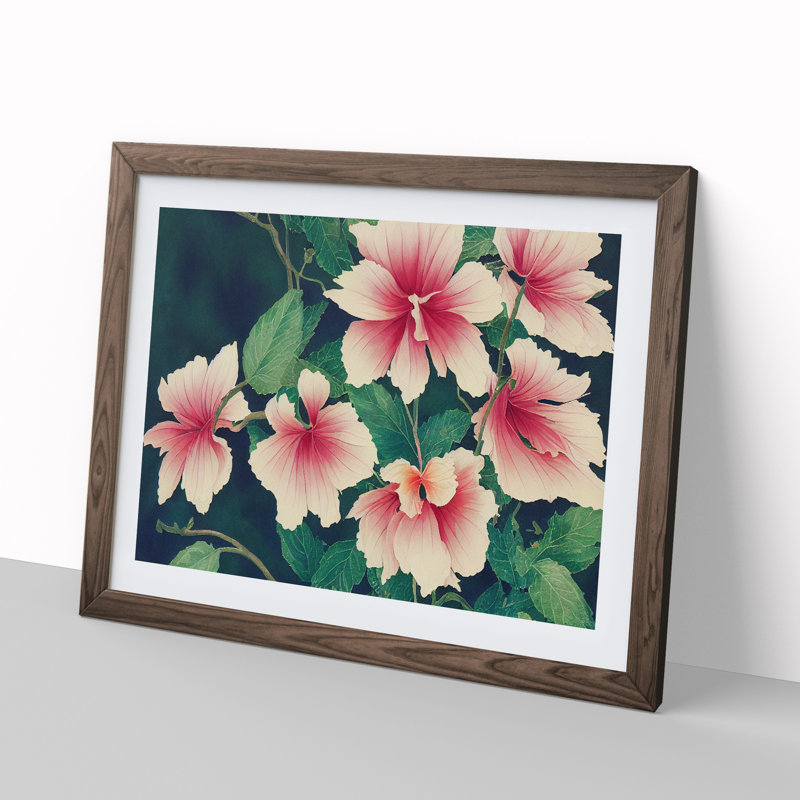 Delightful Watercolour Flowers - Single Picture Frame Painting, 46cm H x 64cm W x 2cm D, Walnut