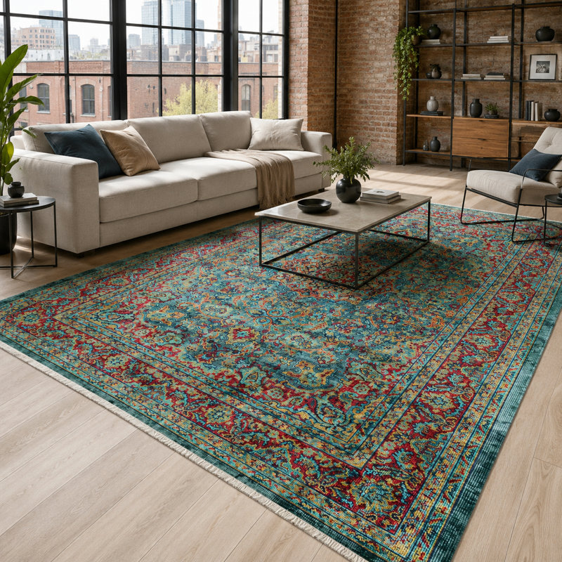 Netline Home Linked Patina Muted Green Vintage Washable Rug, 200 cm round