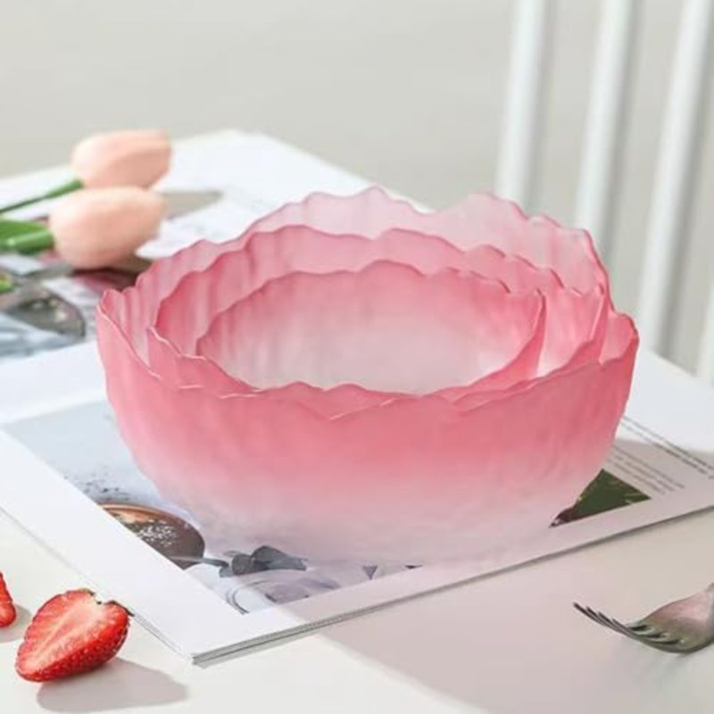 Bol en verre pour service de salade de bonbons, bol décoratif, rose 4,9 po