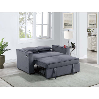 Canapé convertible 1 pièce en velours côtelé gris foncé avec porte-gobelet