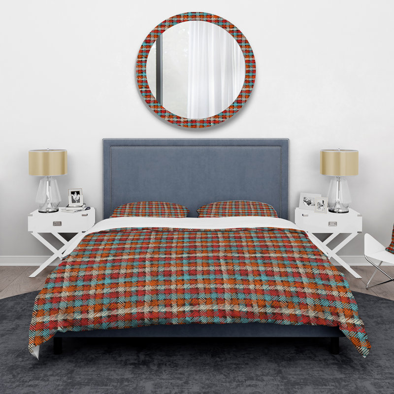 Carrés rétro à carreaux Boho - ensemble de housse de couette Farmhouse - microfibre de polyester