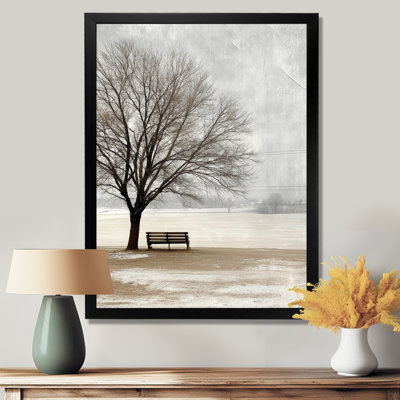«Winter Landscape Evening Golden Glow - Winter Tree», reproduction d'art sur toile encadrée, art saisonnier gris