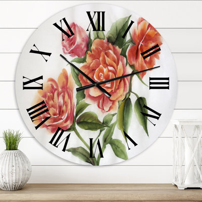 Orange orange VIntage Roses - Horloge murale traditionnelle